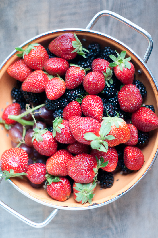 Bowl of Fruit: Strawberries, Blackberries and Grapes